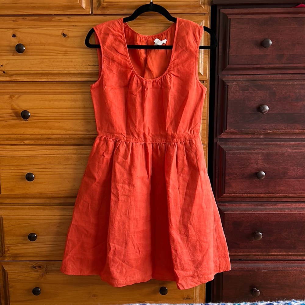 J. Crew coral linen fit and flare summer party dress, Sz 4
